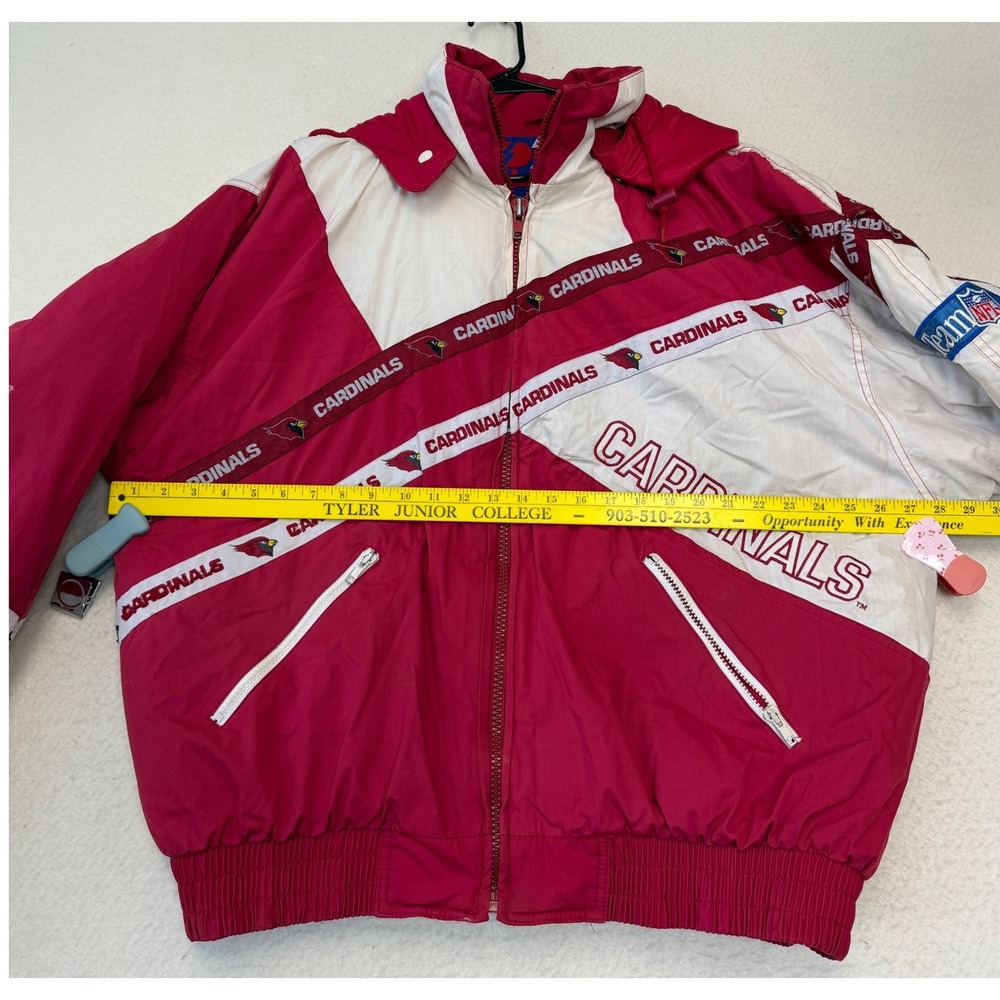 Vintage Pro Player Arizona Cardinals NFL Puffer Jacket Red White XXL Full Zip - Picture 4 of 9